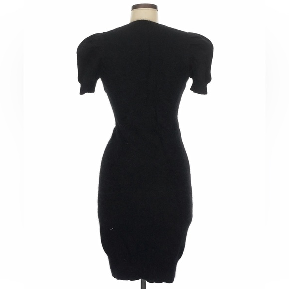 Moda International 70% Angora Rabbit Puff Sleeve V-Neck Sweater Bodycon Dress - Picture 2 of 6